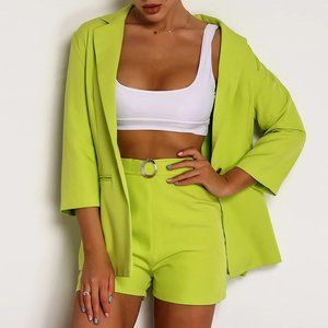 💚 NWT Neon Lime Green Blazer & Shorts Set – Size XL Bold Chic Suit